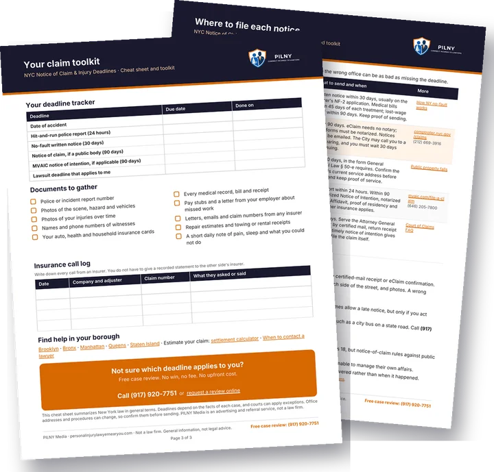 Where-to-file page and claim toolkit page from the New York injury claim deadlines PDF